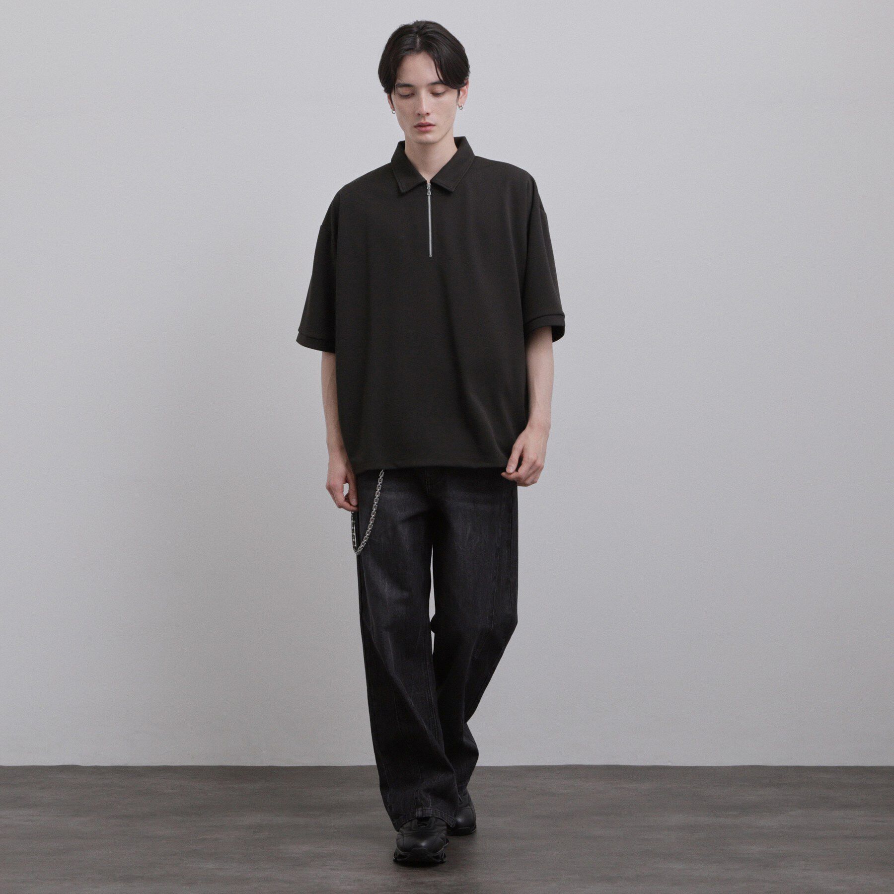 tk.TAKEO KIKUCHI「【ニュアンスを纏う】ルーズジョーゼットハーフジップポロ/キレイ目/ミニマル/ポロシャツ/カットソー/」|Tシャツ・カットソー|