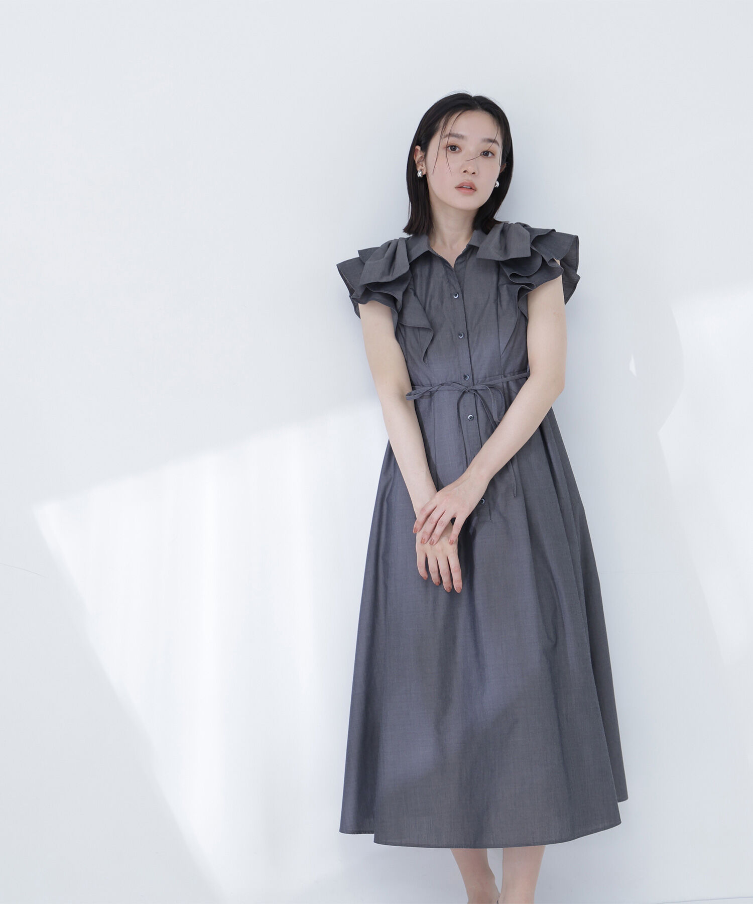  「〈山本里菜さんコラボ〉リボンラッフルシャツワンピース」|ワンピース|