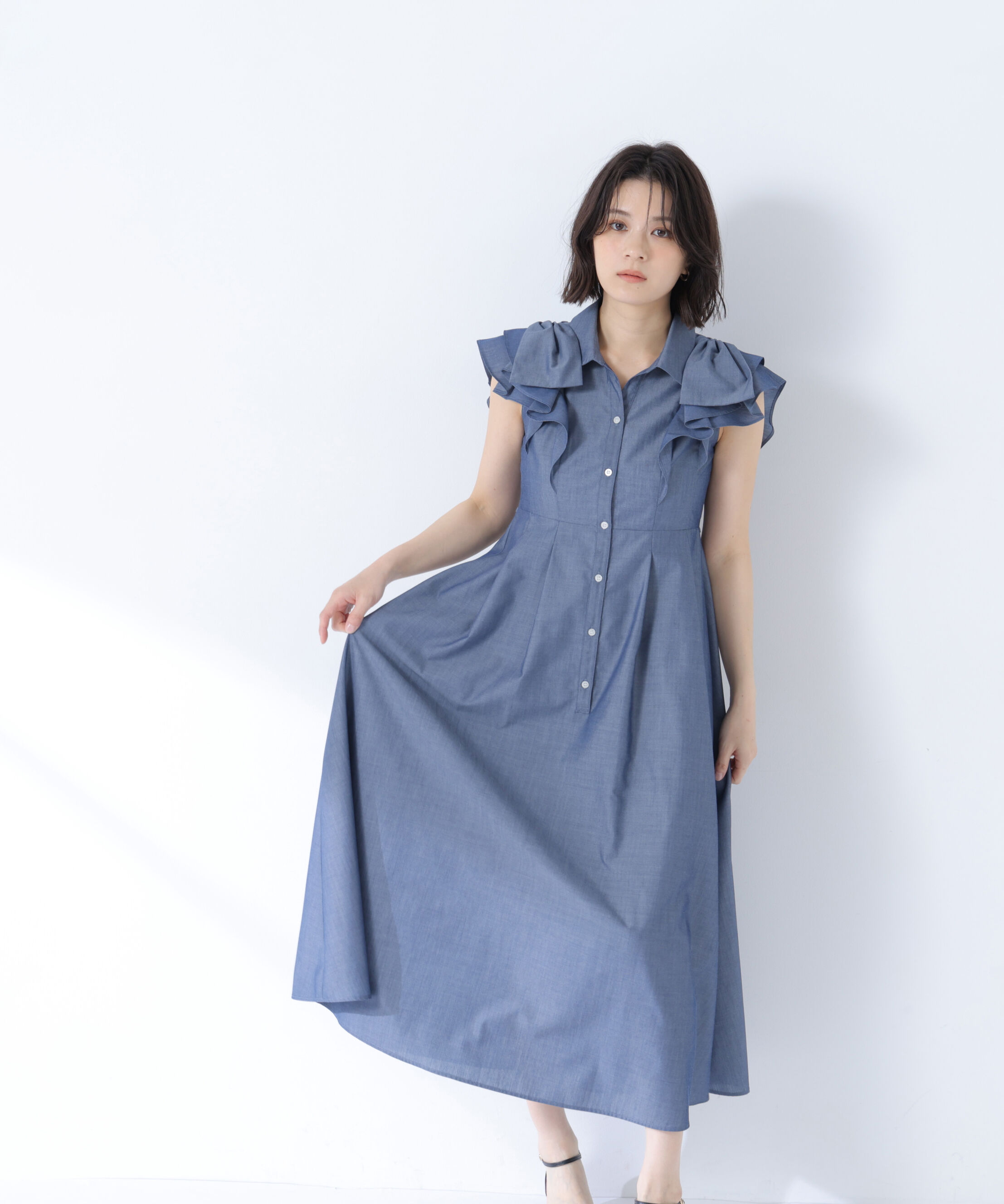  「〈山本里菜さんコラボ〉リボンラッフルシャツワンピース」|ワンピース|