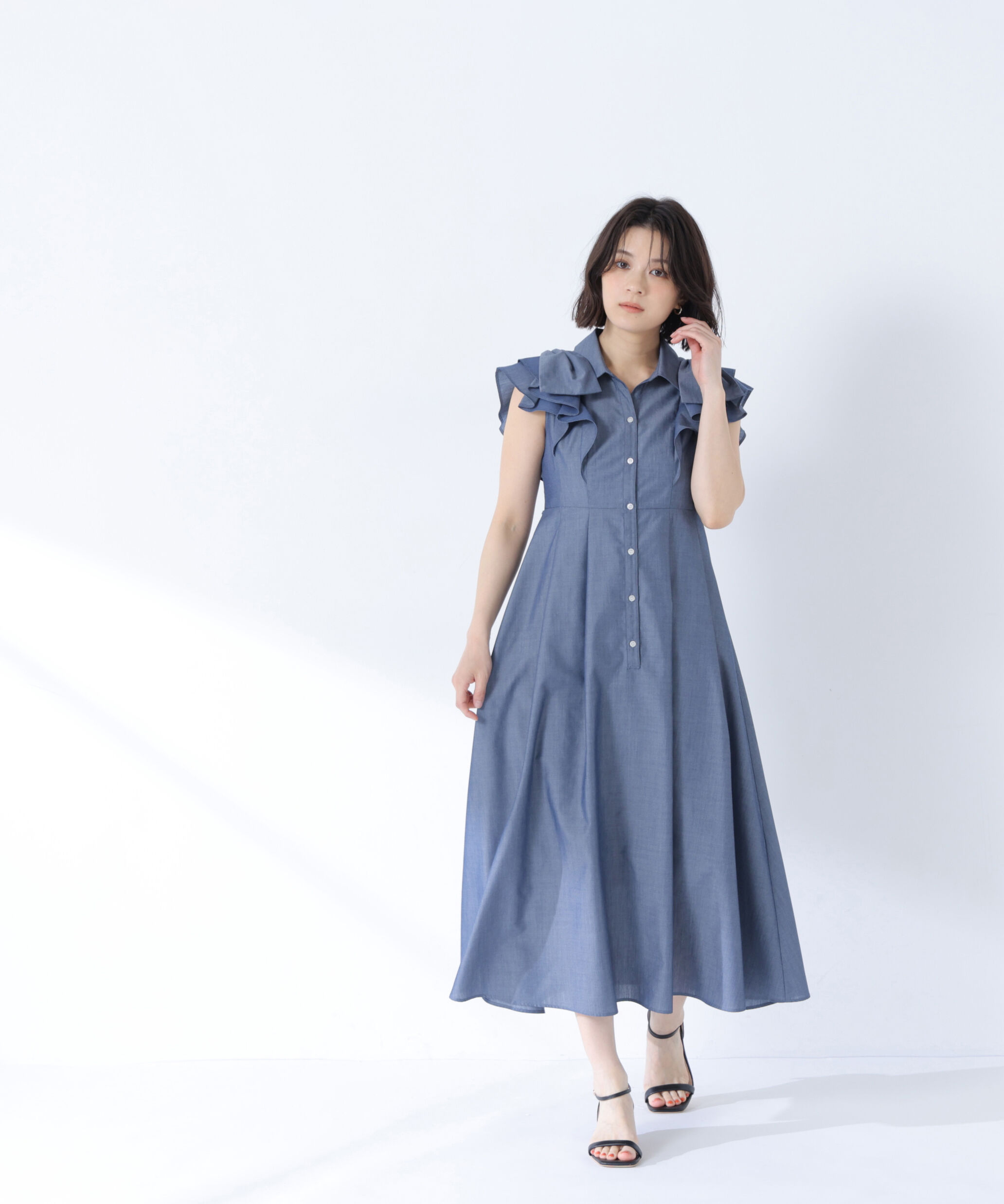  「〈山本里菜さんコラボ〉リボンラッフルシャツワンピース」|ワンピース|