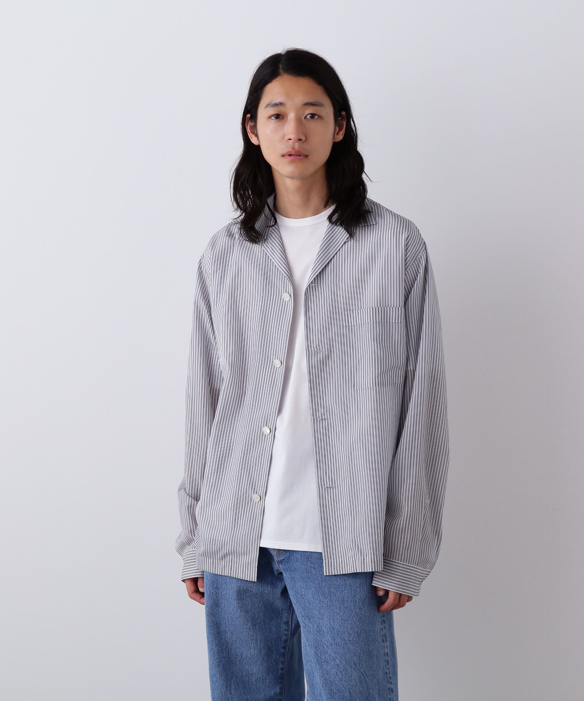 YLEVE 「YLEVE / ACETATE CUPRA STRIPE PAJAMA SHIRT」|シャツ・ブラウス|ブルー