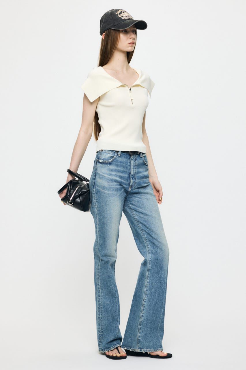 MOUSSY「OFF SHOULDER HALF ZIP ニットトップス」|ニット・セーター|