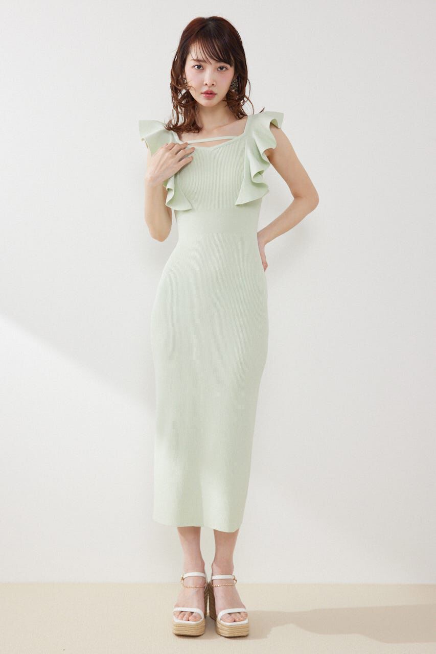 rienda「ショルダーフリルタイトニットワンピース」|ワンピース|