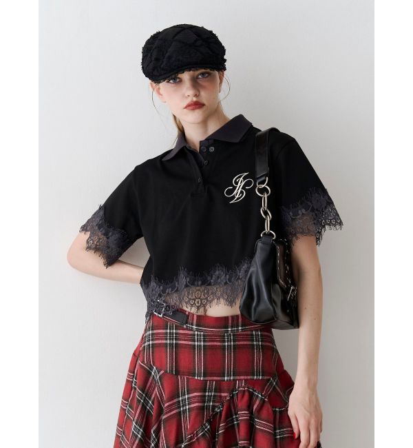 jouetie「レースドッキングポロトップス」|Tシャツ・カットソー|ブラック