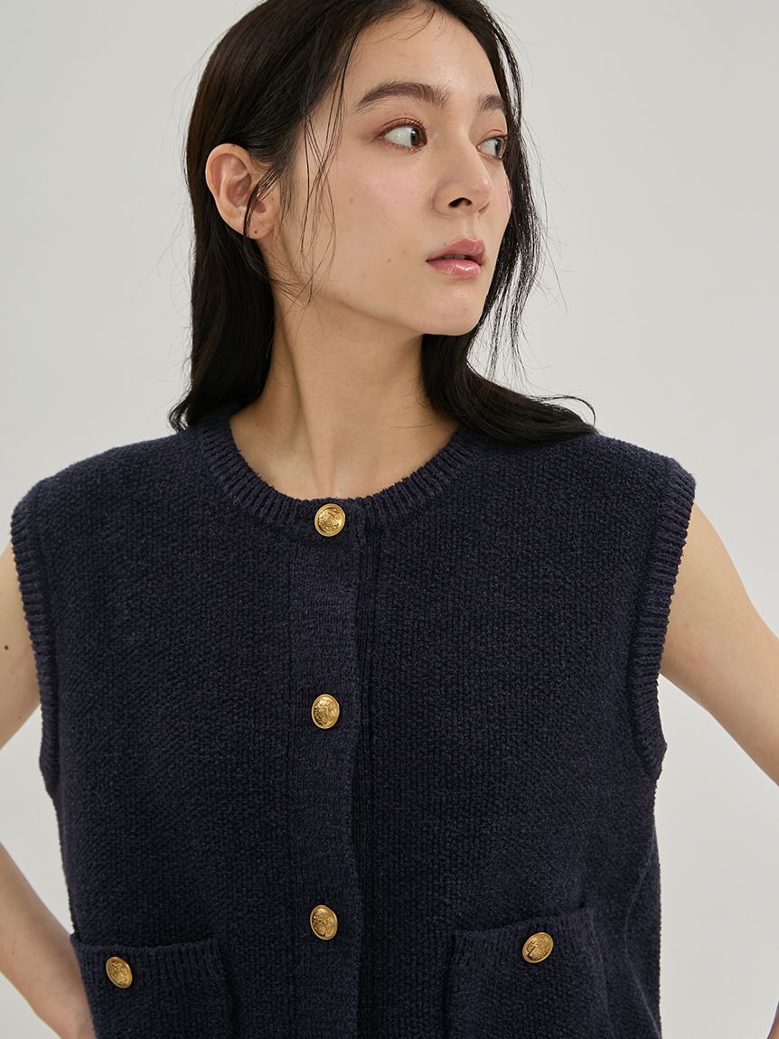 Mila Owen「金釦ニットツイードベスト」|ダウンベスト・ベスト|