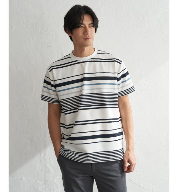 ikka「【MonoMax &times; 小泉孝太郎】冷感DRYポンチボーダーTシャツ「小泉孝太郎さん着用モデル」」|Tシャツ・カットソー|