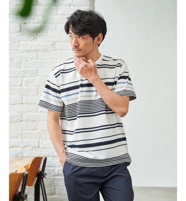 ikka「【MonoMax &times; 小泉孝太郎】冷感DRYポンチボーダーTシャツ「小泉孝太郎さん着用モデル」」|Tシャツ・カットソー|