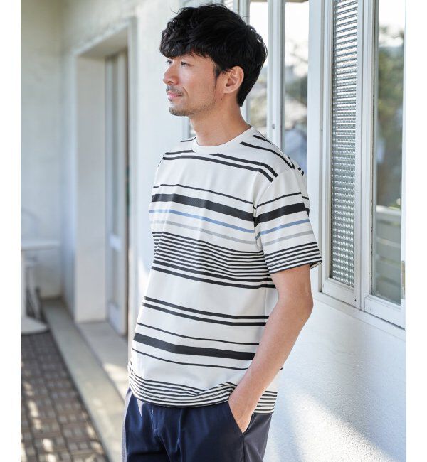 ikka「【MonoMax &times; 小泉孝太郎】冷感DRYポンチボーダーTシャツ「小泉孝太郎さん着用モデル」」|Tシャツ・カットソー|