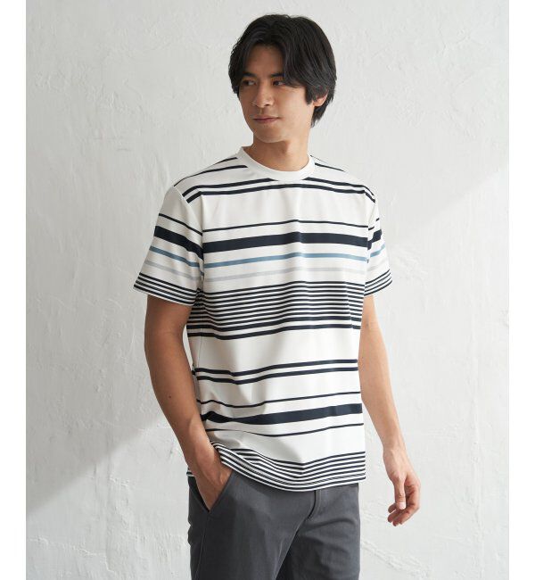ikka「【MonoMax &times; 小泉孝太郎】冷感DRYポンチボーダーTシャツ「小泉孝太郎さん着用モデル」」|Tシャツ・カットソー|