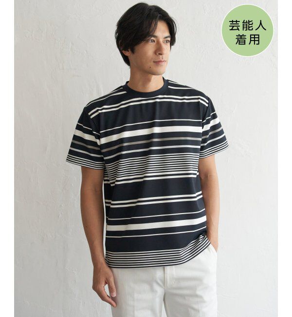 ikka「【MonoMax &times; 小泉孝太郎】冷感DRYポンチボーダーTシャツ「小泉孝太郎さん着用モデル」」|Tシャツ・カットソー|ネイビーブルー