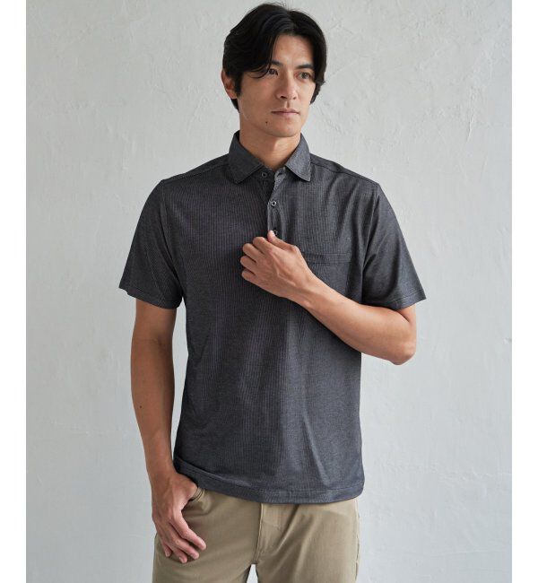 IKKA LOUNGE「【吸水速乾／イージーケア】アーバンドライ冷感コードレーンポロシャツ」|Tシャツ・カットソー|ネイビーブルー