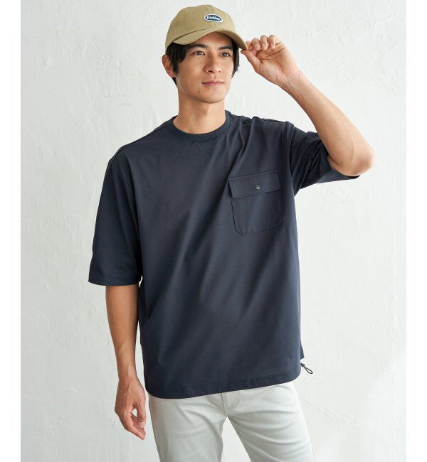 ikka「【吸水速乾】冷感メッシュ5分袖アウターT」|Tシャツ・カットソー|ネイビーブルー