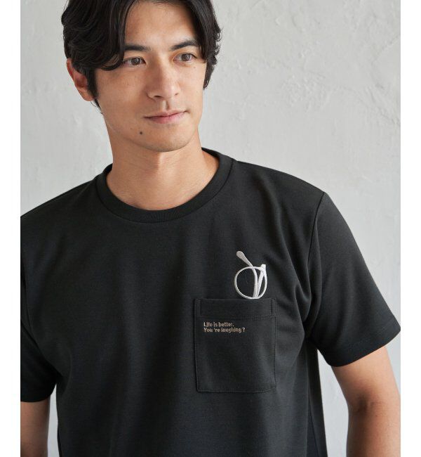 ikka「冷感ポンチメガネ刺繍ポケT」|Tシャツ・カットソー|