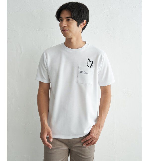 ikka「冷感ポンチメガネ刺繍ポケT」|Tシャツ・カットソー|