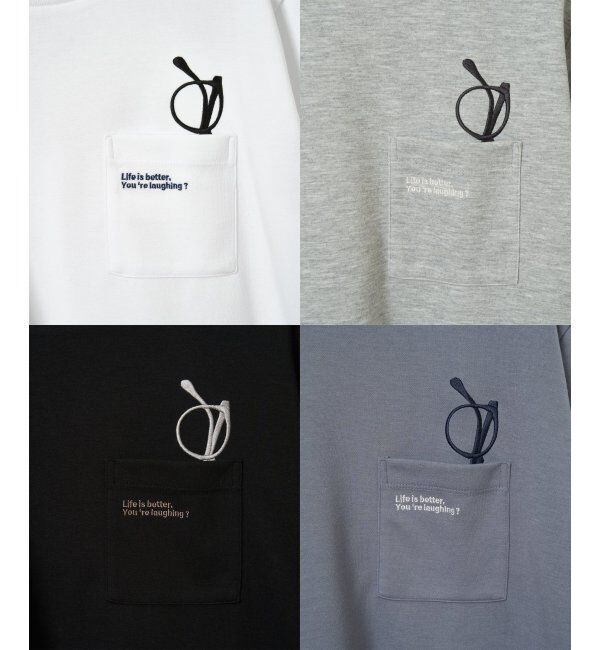 ikka「冷感ポンチメガネ刺繍ポケT」|Tシャツ・カットソー|