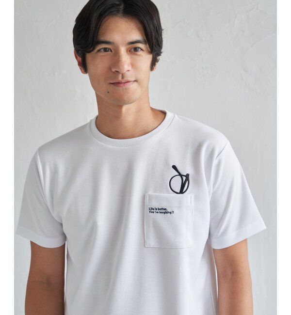 ikka「冷感ポンチメガネ刺繍ポケT」|Tシャツ・カットソー|