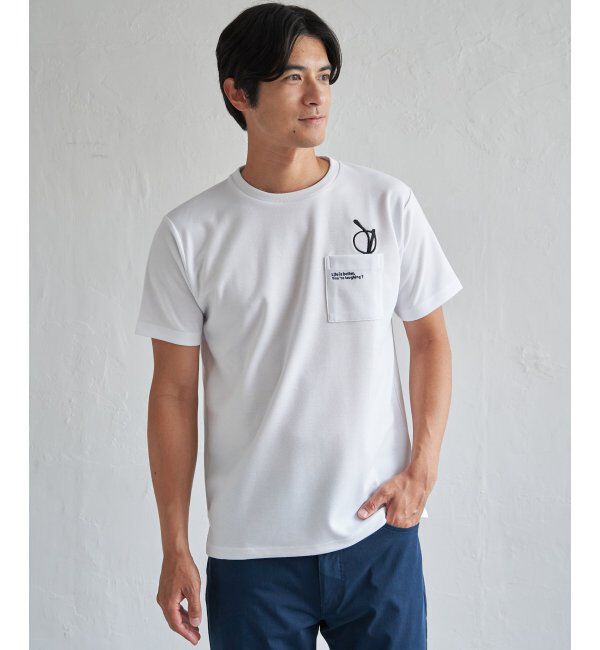 ikka「冷感ポンチメガネ刺繍ポケT」|Tシャツ・カットソー|
