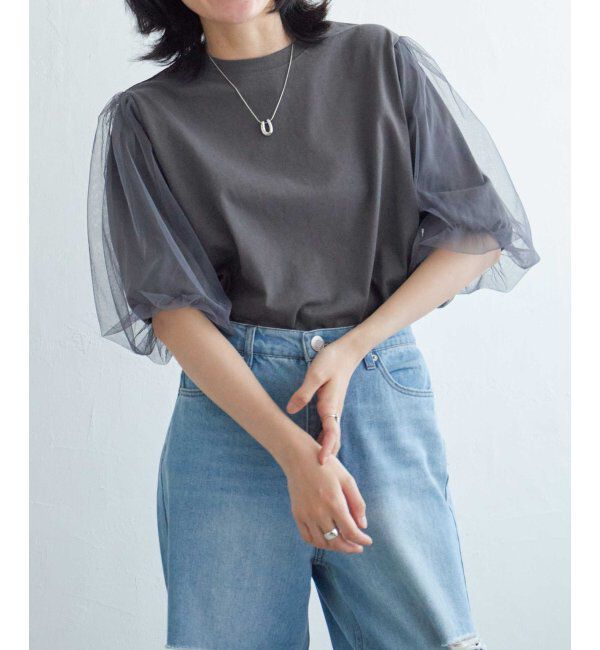 VENCE share style「チュールスリーブTシャツ」|Tシャツ・カットソー|