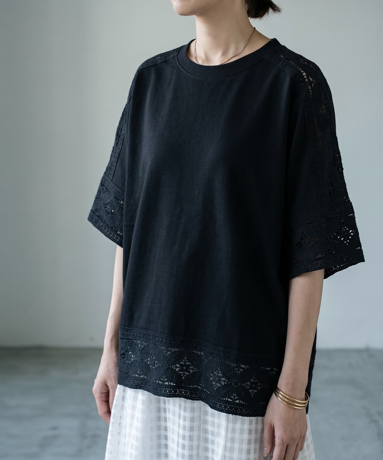 STYLE DELI「【BLK001】レースパッチワークデザインTシャツ」|Tシャツ・カットソー|