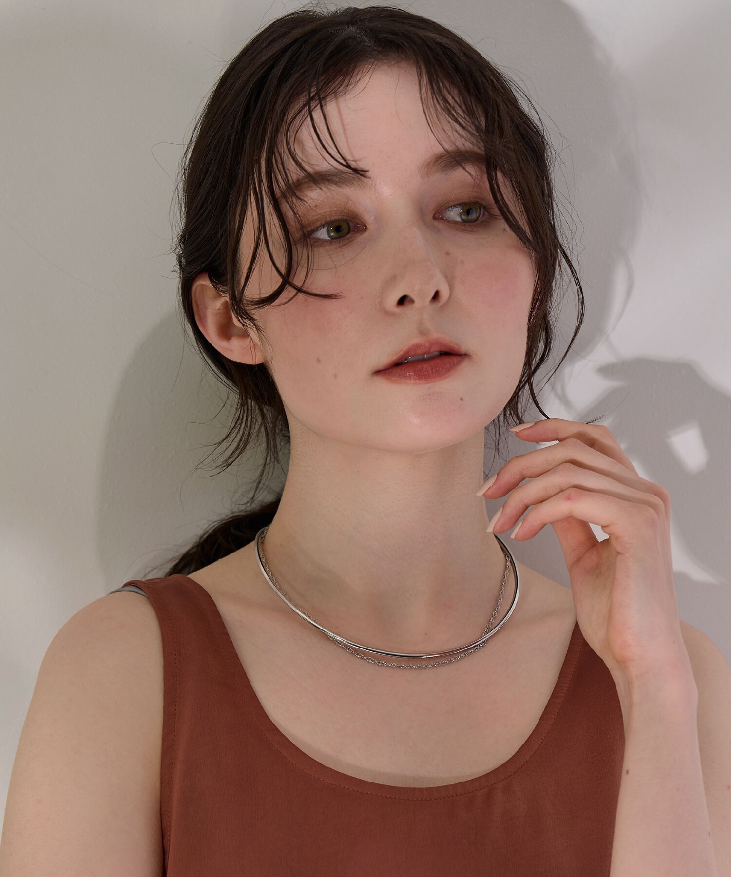 Phoebe「<2点セット>【金属アレルギー対応】2setレイヤードチョーカーロープネックレス　シルバー」|ネックレス|