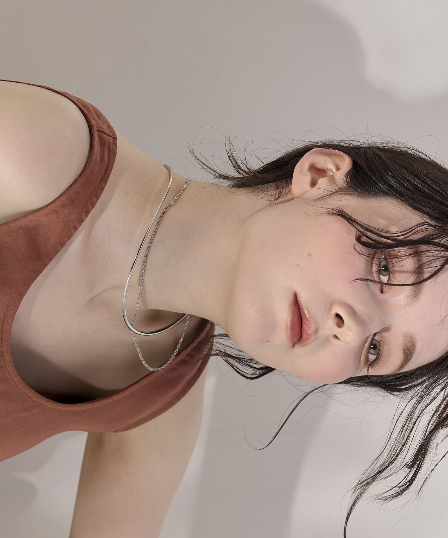 Phoebe「<2点セット>【金属アレルギー対応】2setレイヤードチョーカーロープネックレス　シルバー」|ネックレス|