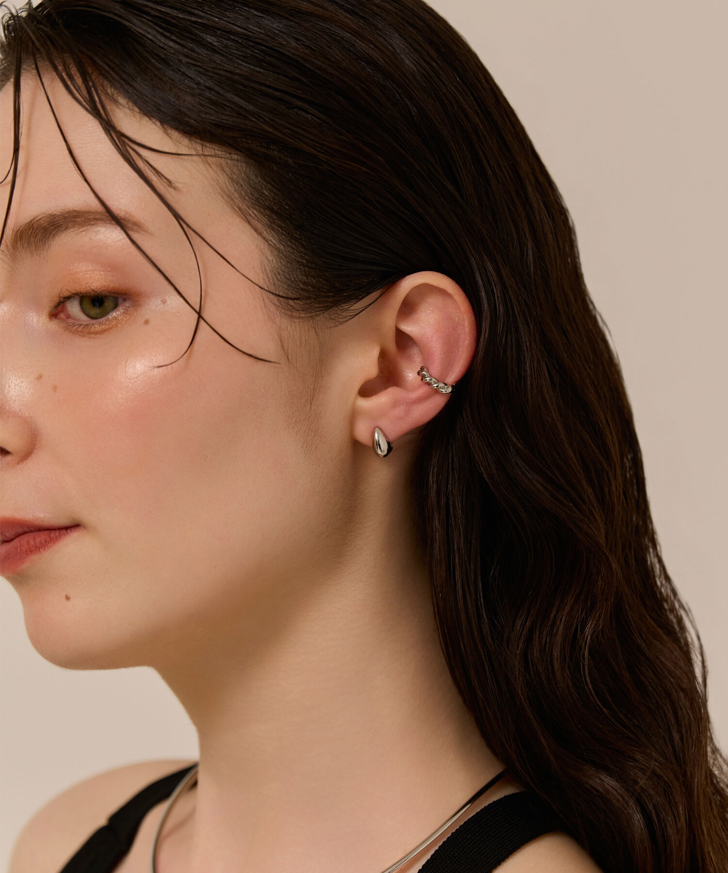 Phoebe「【金属アレルギー対応】リバーシブルロープイヤーカフ（片耳）　シルバー/ニッケルフリー」|イヤリング|