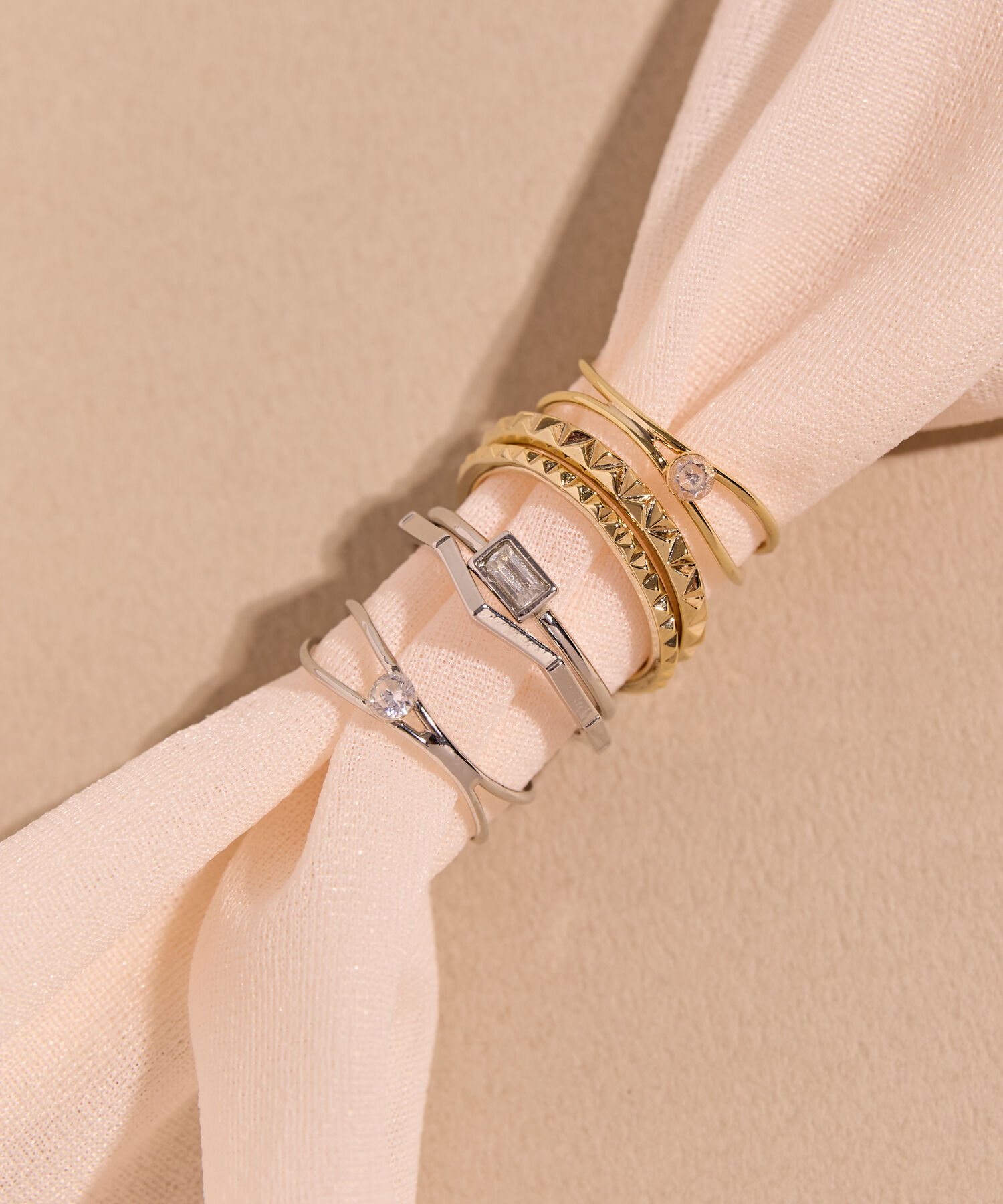 Phoebe「【金属アレルギー対応】レイヤードラインストーンリング　シルバー/ニッケルフリー」|リング|