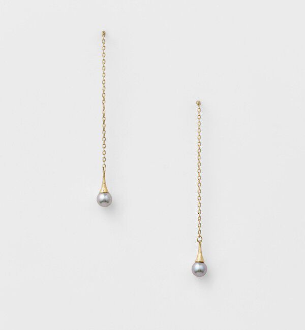 agete「K10淡水パールロングピアス」|ピアス|
