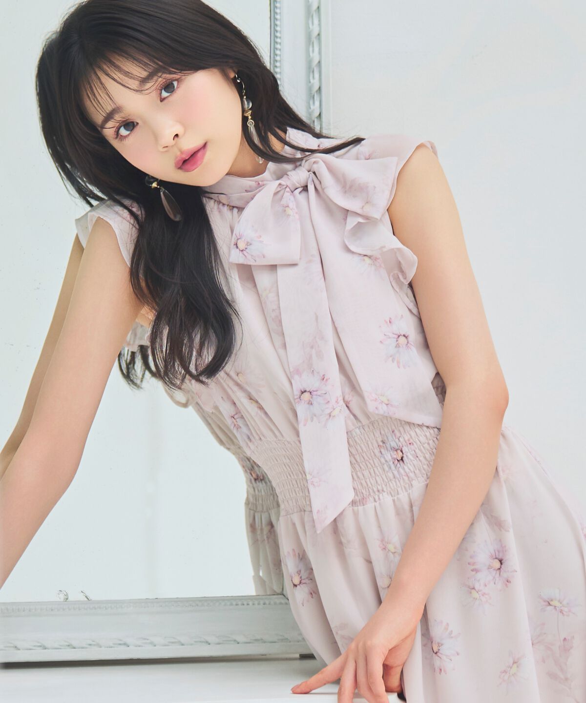 WILLSELECTION「リボンネックマーガレットプリントワンピース」|ワンピース|