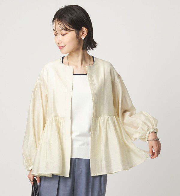 UNITED ARROWS green label relaxing「［size SHORTあり］fleurie(フルリー) シアー ノーカラー ジャケット 接触冷感」|ノーカラージャケット|OFF WHITE