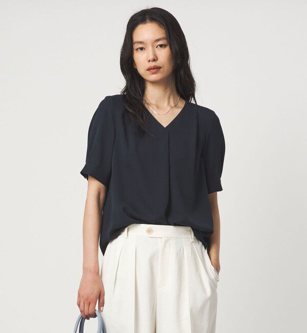 UNITED ARROWS green label relaxing「Vネック ショートスリーブ ブラウス マシンウォッシャブル 」|シャツ・ブラウス|