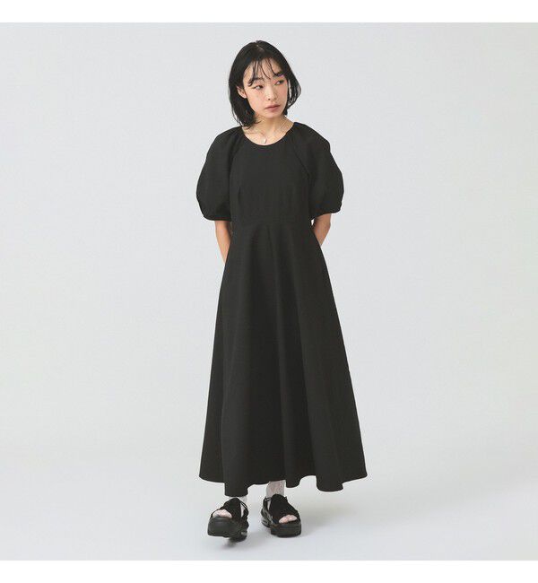 Ray BEAMS 「サッカー ランタンスリーブ ワンピース」|ワンピース|BLACK