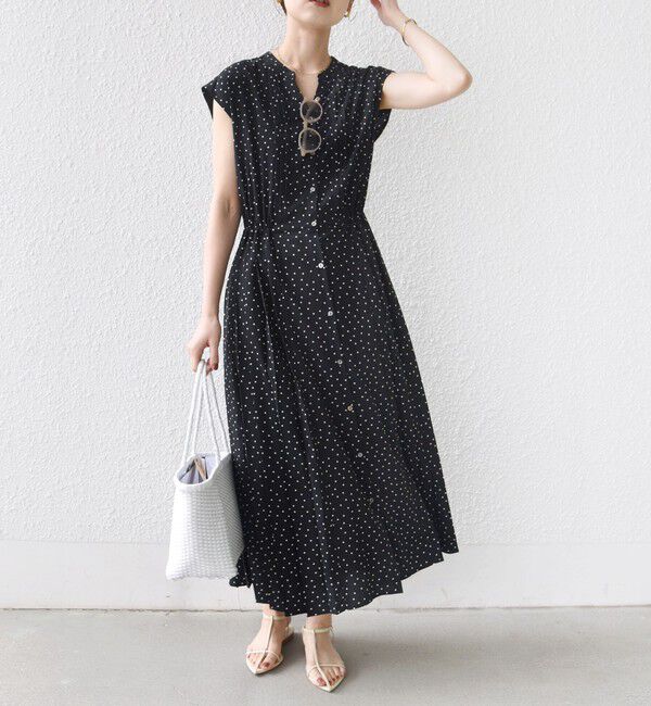 SHIPS for women「【WEB限定】〈洗濯機可能〉ドット 花柄 サイド プリーツ フレンチスリーブ ワンピース」|ワンピース|