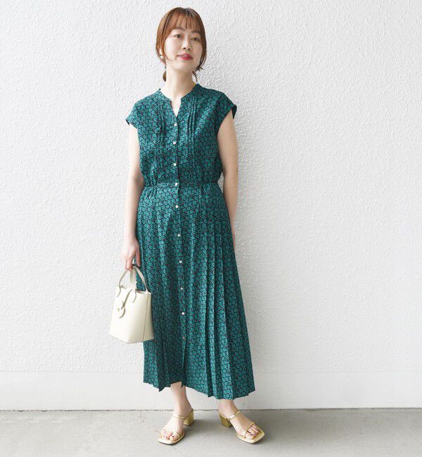 SHIPS for women「【WEB限定】〈洗濯機可能〉ドット 花柄 サイド プリーツ フレンチスリーブ ワンピース」|ワンピース|