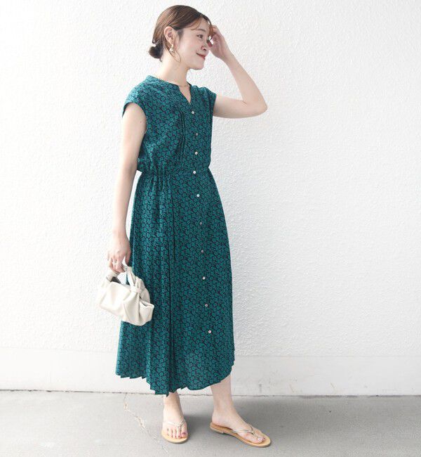 SHIPS for women「【WEB限定】〈洗濯機可能〉ドット 花柄 サイド プリーツ フレンチスリーブ ワンピース」|ワンピース|