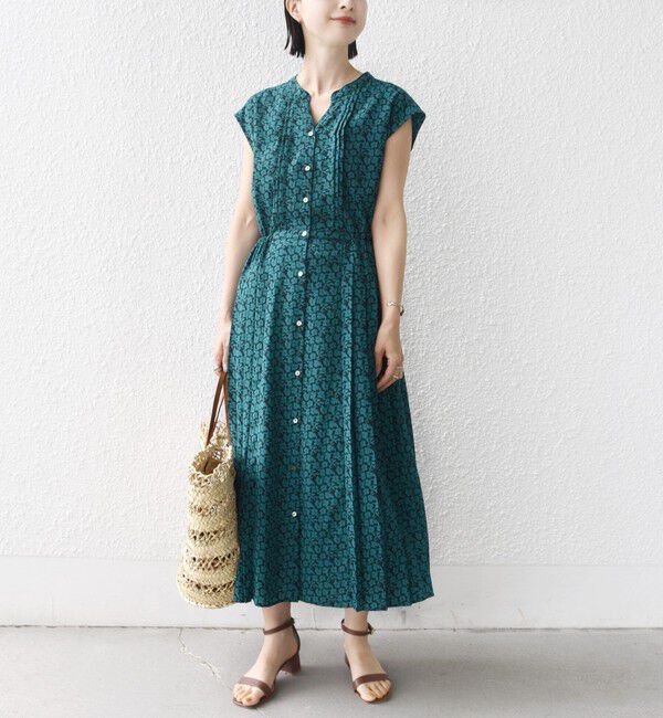 SHIPS for women「【WEB限定】〈洗濯機可能〉ドット 花柄 サイド プリーツ フレンチスリーブ ワンピース」|ワンピース|