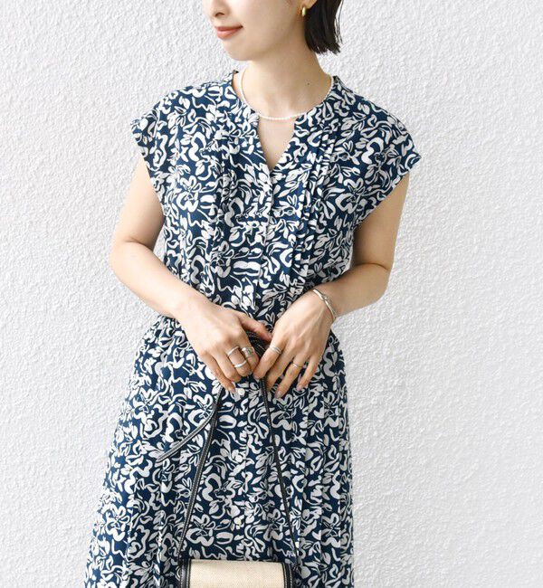 SHIPS for women「【WEB限定】〈洗濯機可能〉ドット 花柄 サイド プリーツ フレンチスリーブ ワンピース」|ワンピース|