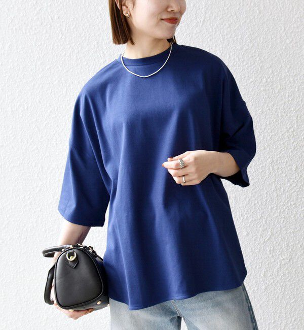 SHIPS any「SHIPS any:〈接触冷感/汗染み防止加工/洗濯機可能〉ラウンドヘム クルー ビッグ TEE」|Tシャツ・カットソー|ブルー