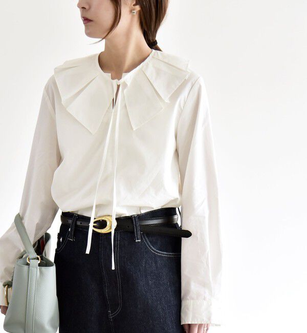 quaranciel「quaranciel:〈洗濯機可能〉タックカラー 2way キーネック シャツ ブラウス」|シャツ・ブラウス|