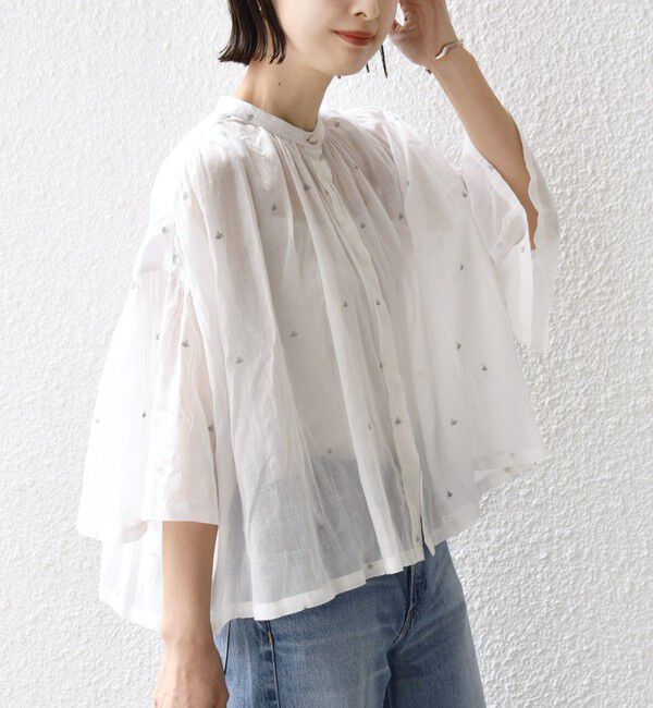 SHIPS for women「〈手洗い可能〉コットン オーガンジー リーフ 刺繍 羽織 ブラウス」|シャツ・ブラウス|オフホワイト
