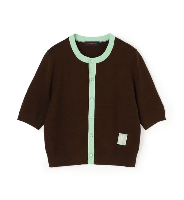 CABaN「コットンカシミヤ バイカラーハーフスリーブカーディガン」|カーディガン|58 ダークグリーン系