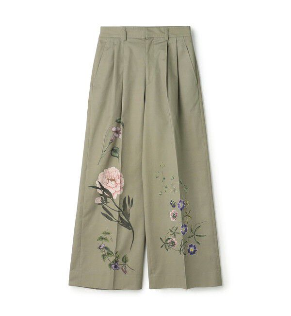 CABaN「コットンツイル フラワープリント2タックワイドパンツ」|チノ|54 グリーン系