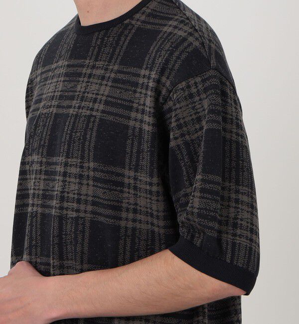 TOMORROWLAND MENS「TOMORROWLAND tricot チェック柄 強撚ハイゲージコットンニットTシャツ」|ニット・セーター|
