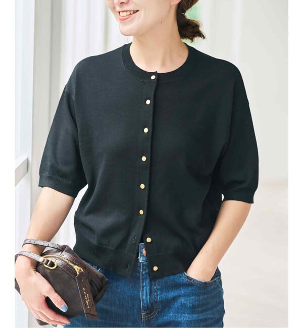 Spick and Span「《WEB限定 / 追加》ショートスリーブカーディガン」|カーディガン|ブラック