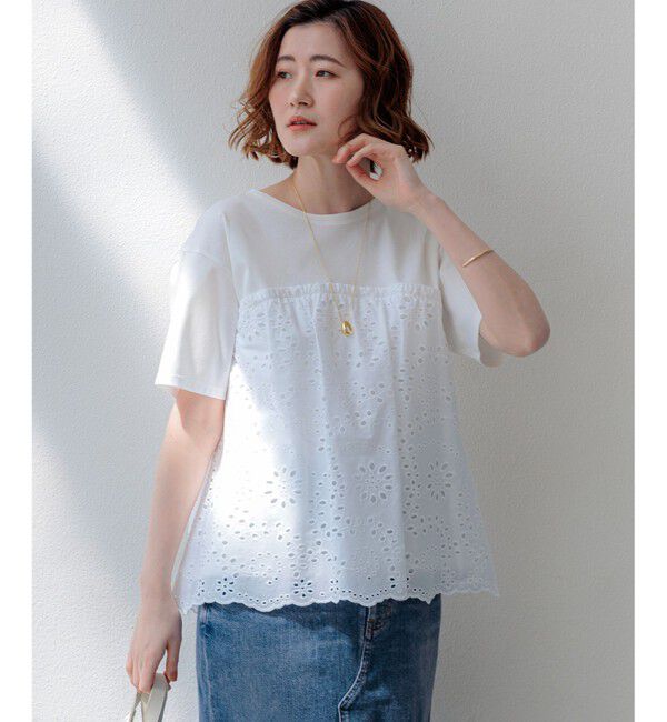 23区「カットワークエンブロイダリー スカラップヘム トップス」|Tシャツ・カットソー|ホワイト系