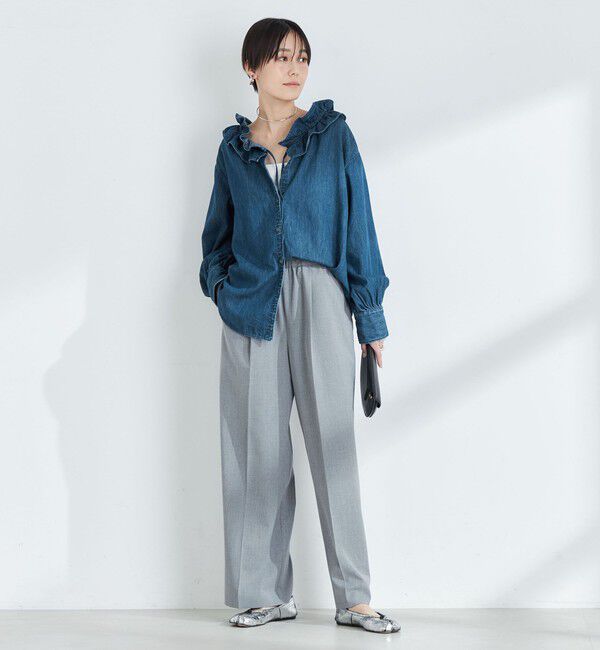 Rie Miller「【RM denim】フリルギャザーデニムブラウス」|シャツ・ブラウス|