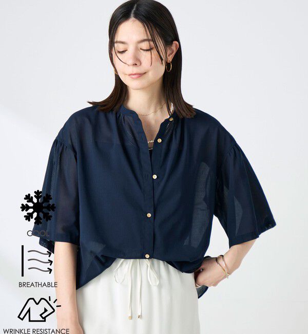 NOLLEY'S「【BECシリーズ】ウォッシャブル袖2ＷAYシアーボイルブラウス」|シャツ・ブラウス|ネイビー