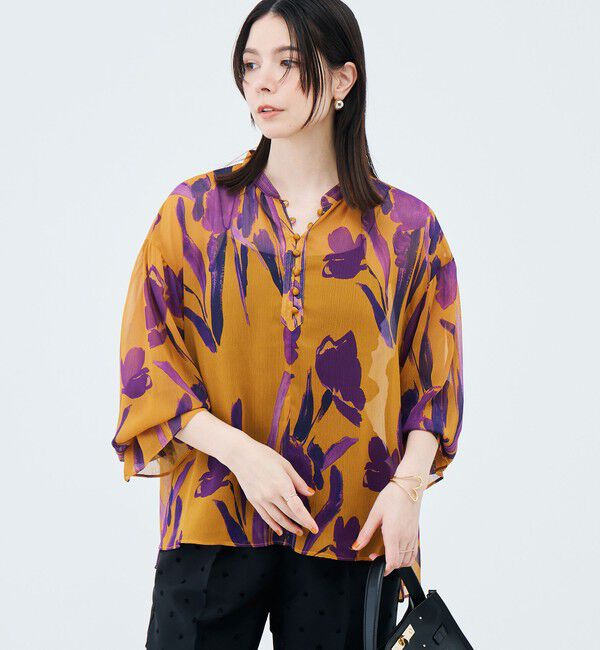 NOLLEY'S「《セットアップ対応》ウォッシャブルDEVEAUX花柄楊柳ブラウス」|シャツ・ブラウス|イエロー系1