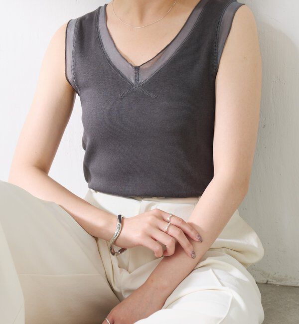  「Vネックタンクトップ」|Tシャツ・カットソー|チャコールグレー