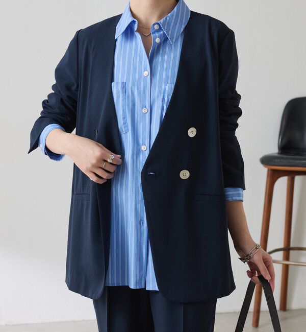  「《接触冷感/自宅で洗える》ジャージノーカラーダブルジャケット/セレモニー」|テーラードジャケット|